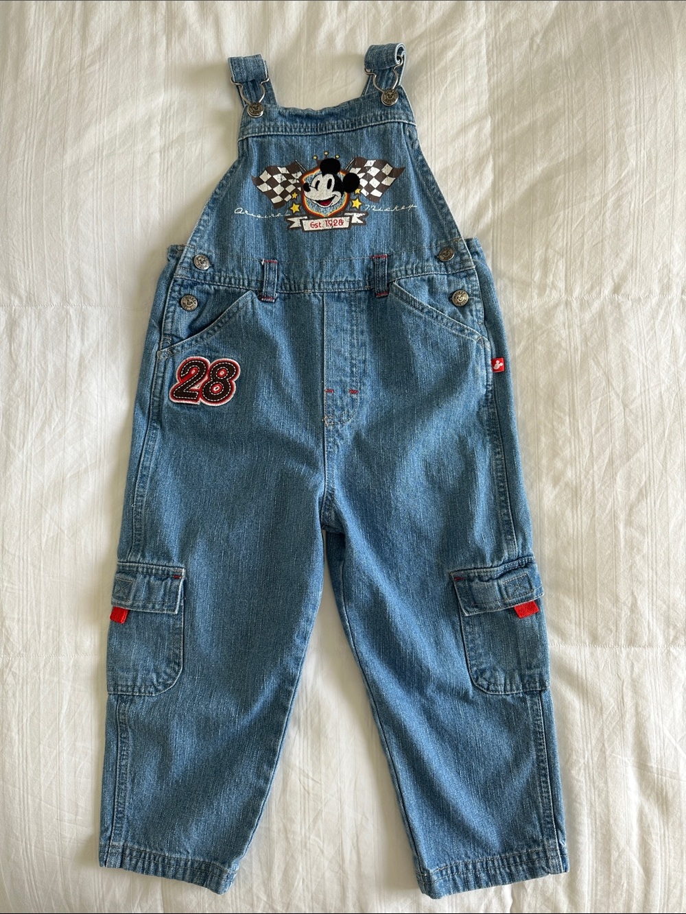 Disney Blue Denim Bib Overalls with Red Accents Size 4T